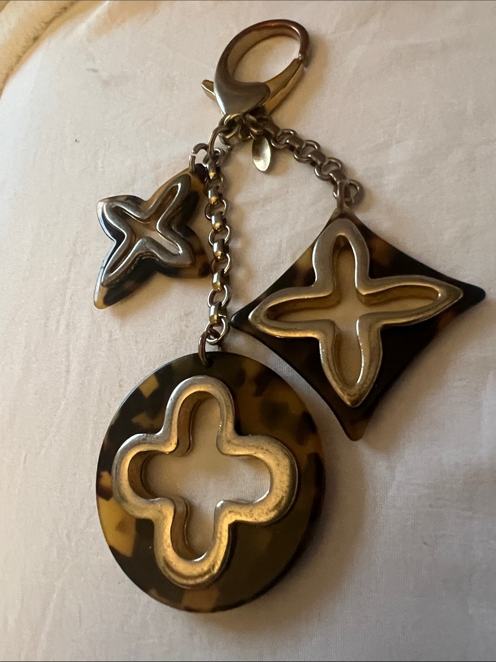 Authentic Louis Vuitton Tortoiseshell Charm Keychain with Metal Accents
